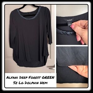 Alfani Deep Forest GREEN women’s large soft top dolphin hem 3/4th length sleeve